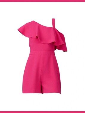 NWOT Rachel Zoe Pink One Shoulder Ruffle Romper Size 12